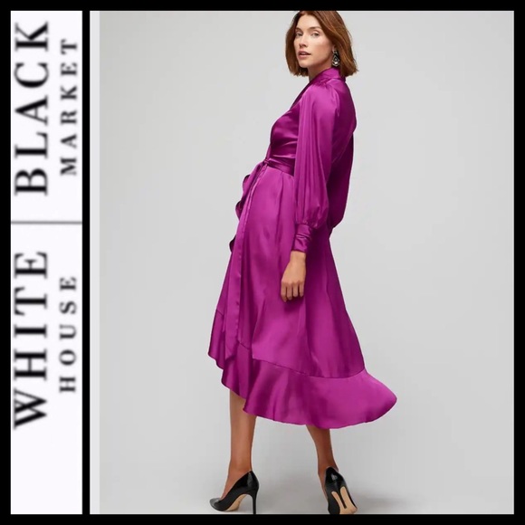 White House Black Market Dresses & Skirts - NWT WHBM Satin Ruffle Wrap Dress